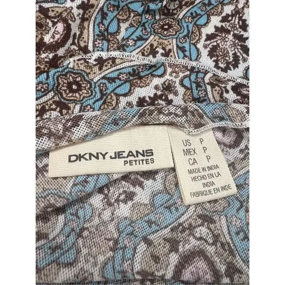 DKNY Women’s Petite Small V-Neck Top Brown Teal Ruffle Tie Y2K - Picture 6 of 7